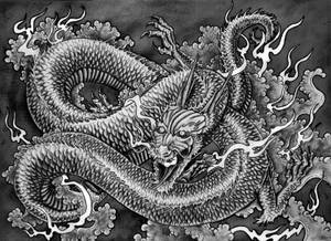 Sketch na Japanese Dragon PC na Itim at Puti