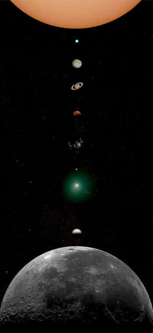 Solar System Planets na may Buwan — iPhone Xs Wallpaper