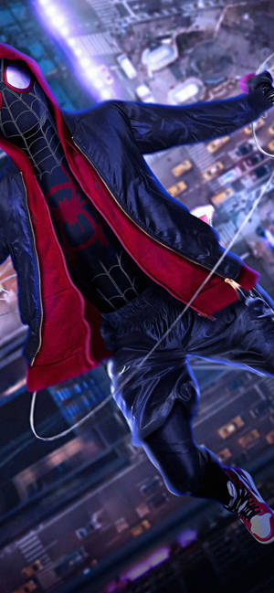 Realistic Spider Man In Spider Man Into The Spider Verse wallpaper — iPhone 16e Wallpaper