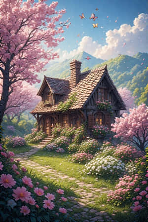 kubo, tagsibol, bulaklak, hardin, cherry blossom, paruparo, burol, namumulaklak, masaya, kalikasan, — iPhone 4 Wallpaper