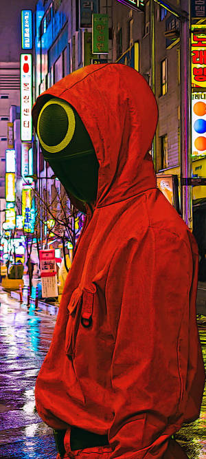 Squid Game red hoodie black mask wallpaper — 1080x2400 Wallpaper