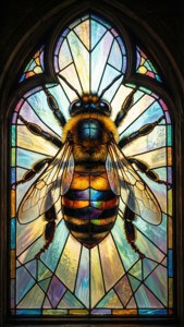 Isang stained glass bumblebee na may liwanag na sumisikat, sacred geometry style. — iPhone 5 Wallpaper