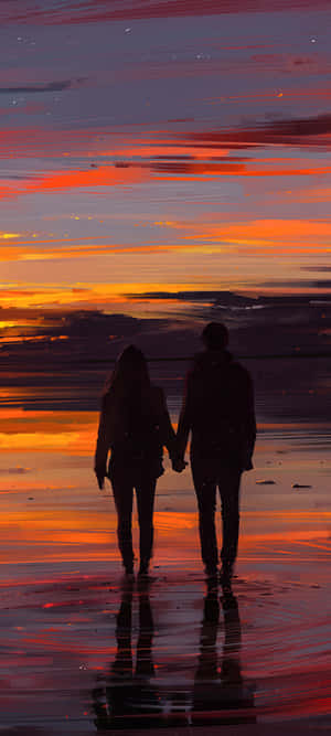 Sunset Couple Paint Art — Pixel 11 Wallpaper
