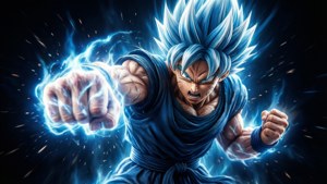 Si Goku Ultra Instinct ay naghahatid ng isang malakas na suntok sa dilim.