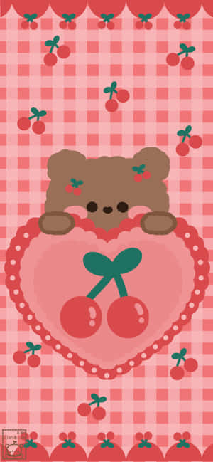 Teddy Bear Puso Na May Cute Cherry Design — Galaxy A55 Wallpaper