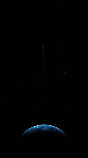 AMOLED wallpaper ng ibabaw ng buwan sa may bituin na background.