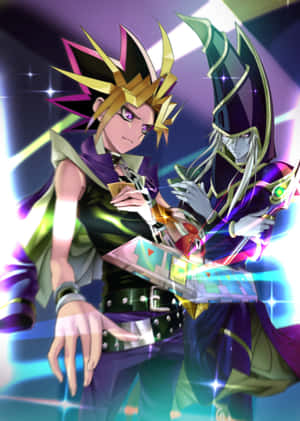 Ang Dark Magician ay kumpiyadong nagpo para sa laban sa isang masigla, mahikong eksena. — Xiaomi Mix Wallpaper