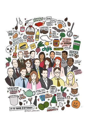 The Office US cast colored doodles fan art wallpaper — OnePlus Pad 3 Wallpaper