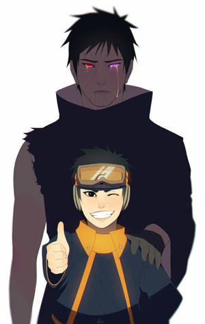 Matandang Obito sa likod ng isang batang Obito na wallpaper. — Redmi K Pad 2 Wallpaper