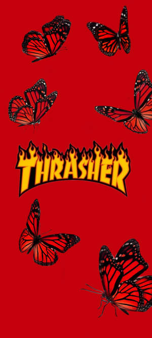 Thrasher Red Butterflies wallpaper — Pixel 9 Wallpaper