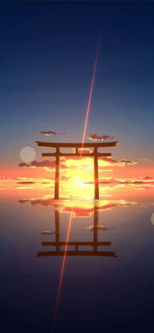 Torii gate sunset horizon wallpaper — iPhone 18 Wallpaper