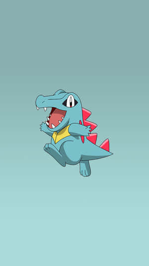 Totodile sa Teal Gradient na Background — Anime Phone Wallpaper