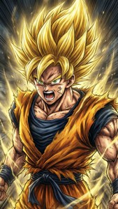 Ang unang pagbabago ni Goku bilang Super Saiyan, iconic na sigaw. — Goku Wallpaper