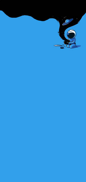 Isang bata na may space helmet na nag-iisip tungkol sa space sa plain na asul na S10 wallpaper. — Galaxy s10 Wallpaper
