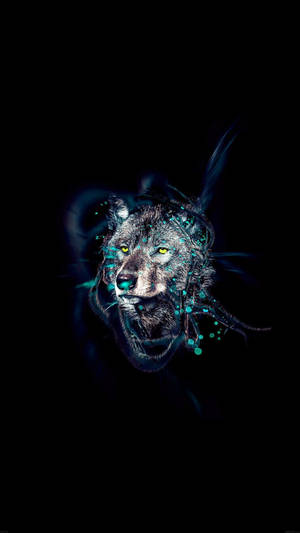 AMOLED wallpaper ng isang wolf na may glowing na streaks.