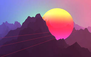 Beautiful retro wave theme of sunset for Macbook