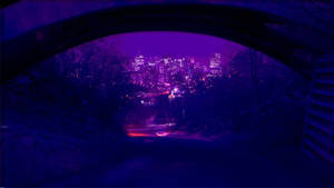 Violet aesthetic city arch wallpaper — Neon Purple Aesthetic Wallpaper
