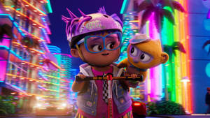 Vivo and Gabi neon rainbow city wallpaper.
