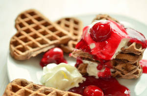 Waffles cherry cream topping wallpaper — 3:2 Wallpaper