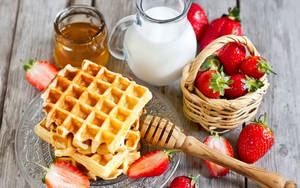 Waffles strawberries milk honey wallpaper — Steam Deck OLED Wallpaper