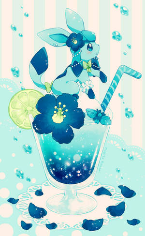 Chibi Glaceon On Tropical Drink Wallpaper — Honor Pad 10 Wallpaper