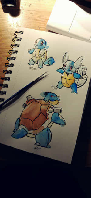 Watercolor na Guhit ni Squirtle, Wartortle, at Blastoise — iPhone 13 Pro Max Wallpaper