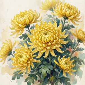 Artistic watercolor rendering ng mga dilaw na chrysanthemums — Galaxy Watch Wallpaper