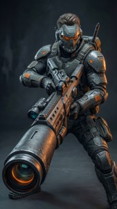 Rog Ally na ginawang sci-fi weapon na may mga attachment.