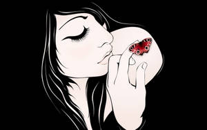 Woman With Butterfly Art Drawing wallpaper — Aesthetic na paru-paro Wallpaper
