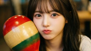 Yumakap ni Vivo ang isang napakalaking maraca sa isang cute at nakakainit na close-up.