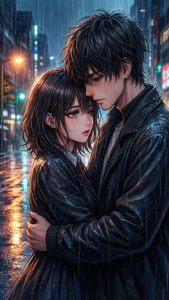 Magkasintahang anime na nagyakapan sa ulan — Anime couple GIF Wallpaper