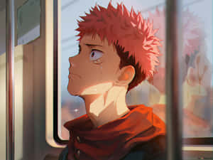 Yuji Itadori Umiihat sa Tren — Jujutsu kaisen Wallpaper