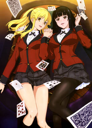 Kakegurui wallpaper ng mga karakter na si Yumeko Jabami na humahawak kamay sa kapwa estudyante na si Mary Saotome. — OnePlus Pad 3 Wallpaper
