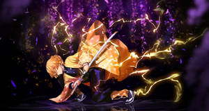 Zenitsu ng Demon Slayer Nakaluhod sa Lupa — Zenitsu ng demon slayer Wallpaper