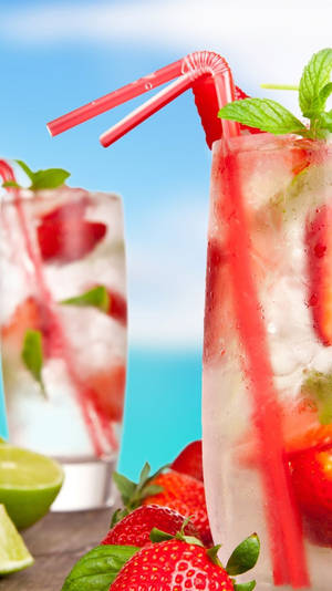 Zesty Strawberry Tom Collins tropical drinks Wallpaper — 9:16 Wallpaper